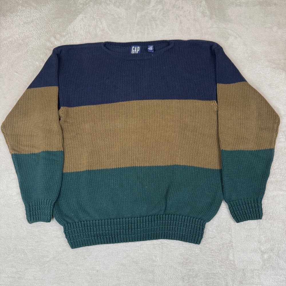 VTG 90s GAP Sweater Mens L Multicolor Preowned Pullover Jumper Colorblock Cozy